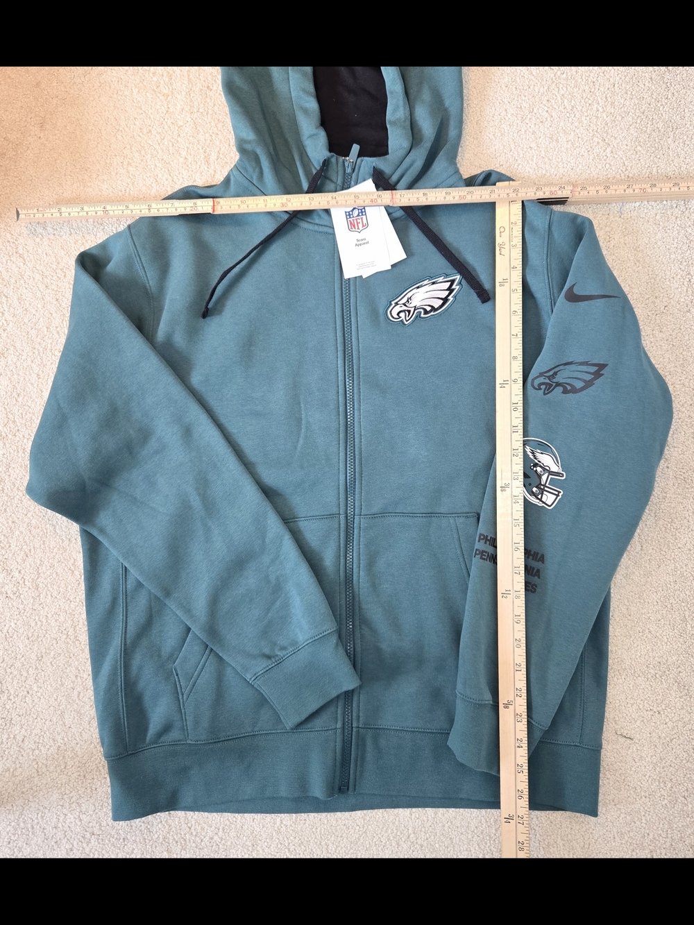NWT NFL Nike Black and Green Eagles Zip Hooded Sweatshirt Mens Size L - Picture 6 of 10